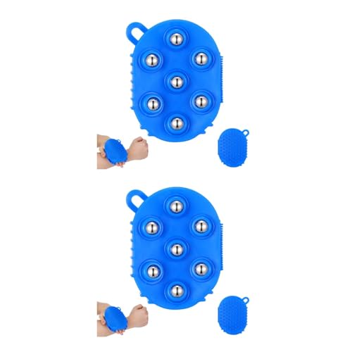 2pcs Palm Shaped Massage Glove Massage Bath Brush with 7 Metal Roller Ball Handheld Body Massager for Relieving Pain Muscle Soreness Cellulite (Blue) Beauty and Personal Care WRITWAA