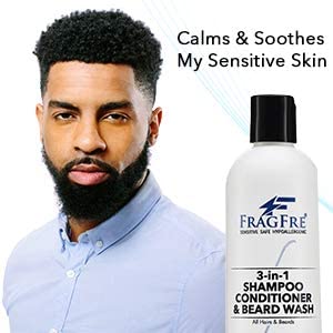 FRAGFRE Shampoo Conditioner and Beard Wash for Men, 12 oz - Unscented, Sensitive Skin, 3 in 1 Hair and Beard Cleansing and Conditioning, Grooming Beauty & Personal Care FRAGFRE