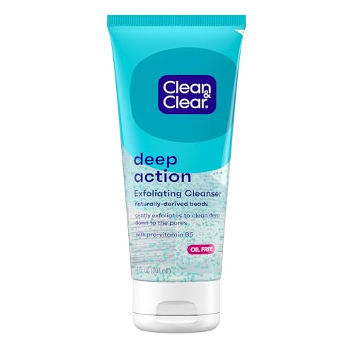 Clean & Clear Deep Action Exfoliating Facial Cleanser, Scrub & Face Wash, Pro-Vitamin B5, Lactic & Glycolic Acids, Oil-Free Gentle Daily Exfoliator Beauty & Personal Care Clean & Clear