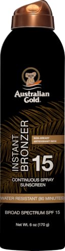 Australian Gold Continuous Spray Sunscreen SPF 15 | Instant Bronzer, 6 Fl