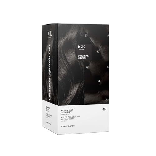 IGK Permanent Hair Dye Color Kit | 4N Original Brown - Brown Black | 100% Gray Color Coverage + Strengthen + Shine | Ammonia Free Beauty & Personal Care IGK