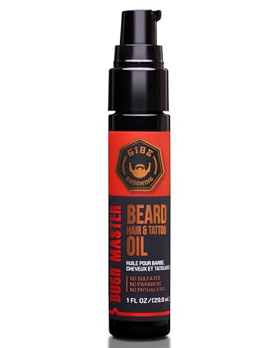GIBS Grooming - Bush Master Beard, Hair & Tattoo Oil (1 fl oz) - Softens, Strengthens, Protects - Skin Moisturizer - Vitamin C - UV Shield - Travel Beauty and Personal Care GIBS