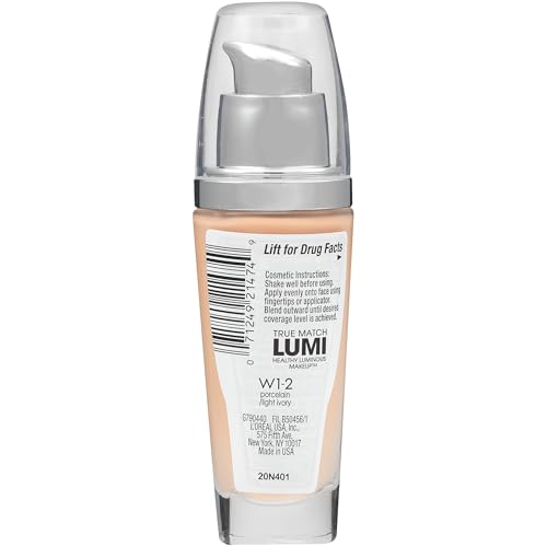 L'Oreal Paris True Match Lumi Healthy Luminous Makeup, W1-2 Porcelain Light Ivory, 1 fl; oz. Beauty & Personal Care L'Oreal Paris