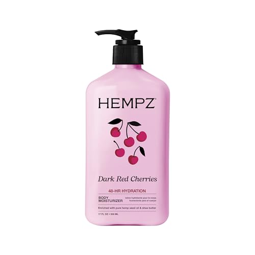 Hempz Cherry Body Lotion, Ultra Hydrating Daily Moisturizer for Dry Skin and Hands, Dark Red Cherries, 17 oz. Beauty & Personal Care Hempz