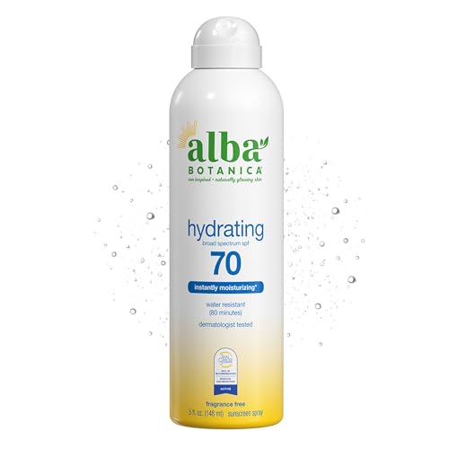 Alba Botanica Hydrating Sunscreen Spray for Face and Body, Broad Spectrum SPF 70 Sunscreen, Water Resistant, 5 Fl. Oz. Bottle Beauty & Personal Care Alba Botanica