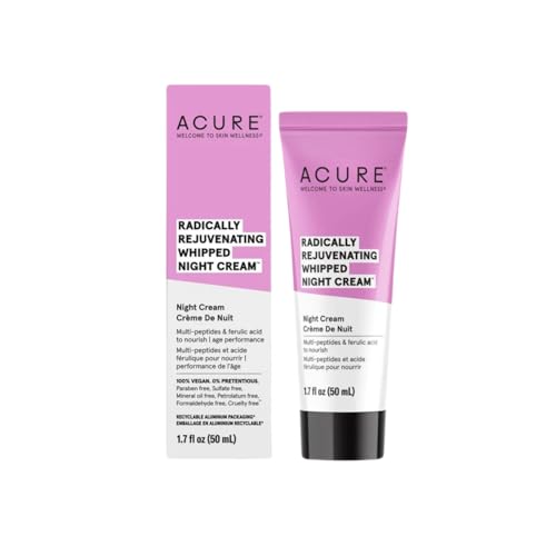 Acure Radically Rejuvenating Whipped Night Cream - Anti Aging Peptide Night Face Cream for Women & Men, Hydrating & Renewing Moisturizer for Fine Beauty & Personal Care Acure