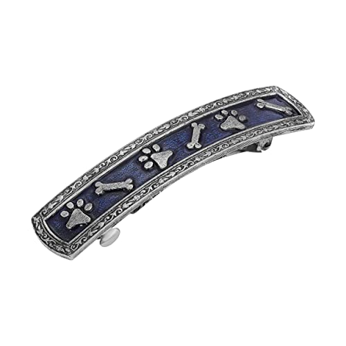 1928 Jewelry Paws And Bones Sapphire Blue Enamel 3.62 Inch Hair Barrette Clip For Women, (1 Pcs)