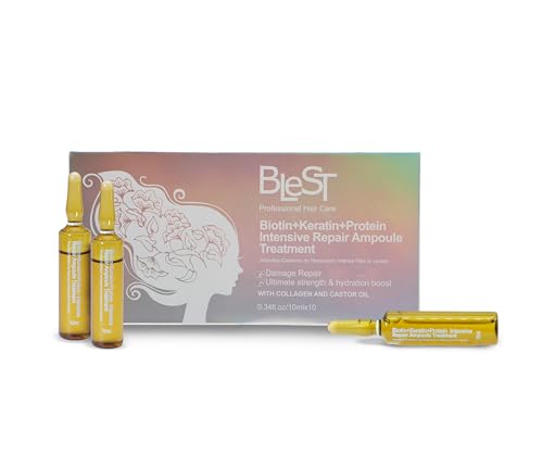 BLEST PROFESSIONAL HAIR CARE Intensive Repair Ampoules for Hair with Biotin Keratin Proteins Collagen and Castor Oil - Deep Hydration and