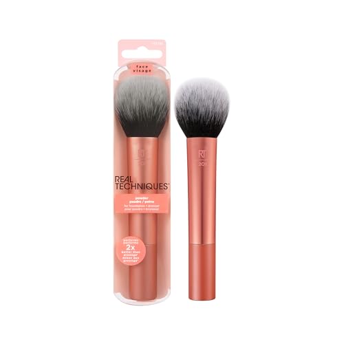 Real Techniques Ultra Plush Powder Makeup Brush, For Setting Powder, Bronzer, & Blush, Sheer, Buildable Coverage, Large, Fluffy Powder Brush, Vegan Beauty & Personal Care Real Techniques