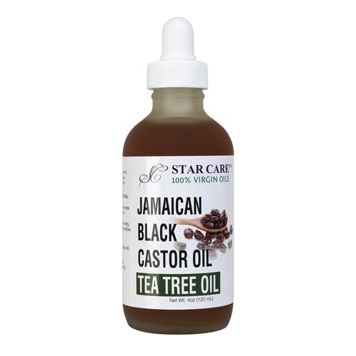 STAR CARE Extra Strength Jamaican Black Castor Oil (with Tea Tree Oil) for Hair Growth (4oz) - 100% Virgin JBCO Infused with Biotin & Niacin - Scalp Beauty & Personal Care STAR CARE