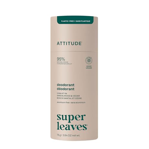 ATTITUDE Plastic-Free Natural Deodorant, Aluminum-Free, Baking Soda Formula, EWG Verified, Vegan, Long-Lasting Odor Protection,Sandalwood & Cedar Beauty and Personal Care ATTITUDE