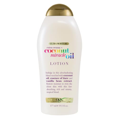 OGX Extra Creamy + Coconut Miracle Oil Ultra Moisture Body Lotion with Vanilla Bean, Fast-Absorbing Body Lotion for All Skin Types, Paraben-Free Beauty & Personal Care OGX