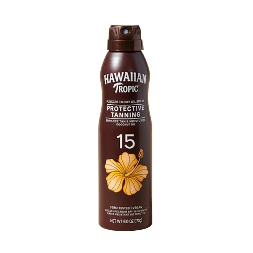 Hawaiian Tropic Dry Oil Tanning Spray Sunscreen SPF 15, 6 oz | Protective Sun Tanning Oil with SPF 15 Sunscreen, Oxybenzone Free, 6 oz Beauty and Personal Care Hawaiian Tropic Default Title