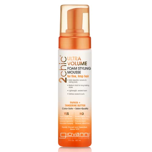 GIOVANNI 2Chic Ultra Volume Mousse for Fine & Thin Hair - Volumizing Hair Foam for Women & Men, Foaming Texture for Defining & Enhancing - Papaya Beauty & Personal Care GIOVANNI