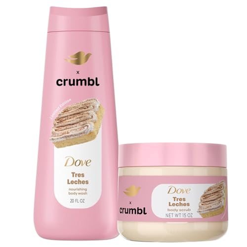 Dove x crumbl Limited Edition Tres Leches Nourishing Body Wash and Body Scrub Set, Sweet Vanilla Cake Scent, 20 fl oz and 15 oz Beauty & Personal Care Dove