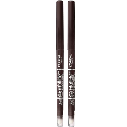 L'Oreal Paris Makeup Infallible Never Fail Original Mechanical Pencil Eyeliner with Built in Sharpener, Black Brown, 0.008 oz., 2 Count