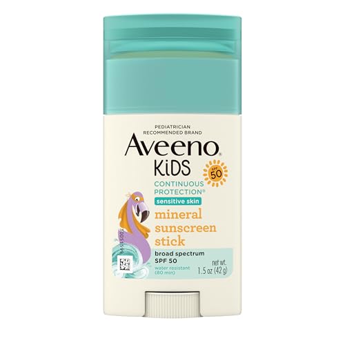 Aveeno Kids Continuous Protection Zinc Oxide Mineral Sunscreen Stick for Sensitive Skin, Face & Body Sunscreen Stick for Kids with Broad Spectrum SPF Beauty & Personal Care Aveeno