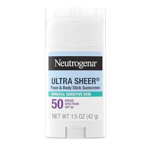 Neutrogena Ultra Sheer Dry Touch SPF 50 Mineral Sunscreen Stick for Sensitive Skin, Zinc Oxide, Body & Face Sunscreen with Vitamin E, No White Residue Beauty & Personal Care Neutrogena
