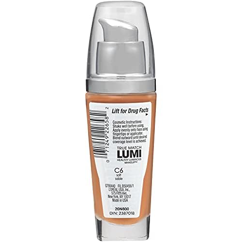 L'Oreal Paris True Match Lumi Healthy Luminous Makeup, C6 Soft Sable, 1 fl; oz.