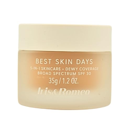 IRIS&ROMEO Best Skin Days SPF 30 Dewy Coverage Foundation Makeup - Shade 7, Medium Skin with Olive Undertones, 1.2 oz