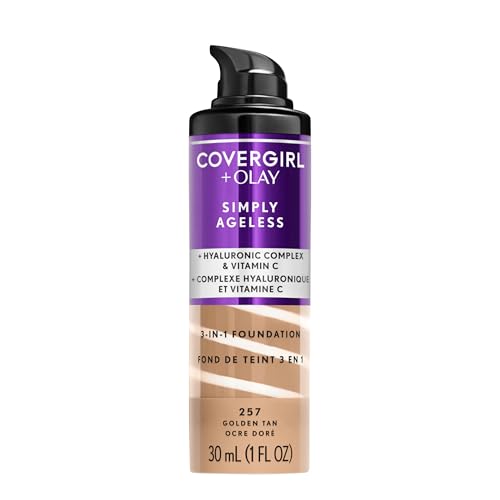 COVERGIRL & Olay Simply Ageless 3-in-1 Liquid Foundation, Matte Finish, Hyaluronic & Vitamin C Formula, 257 Golden Tan, 1 Count Beauty & Personal Care COVERGIRL