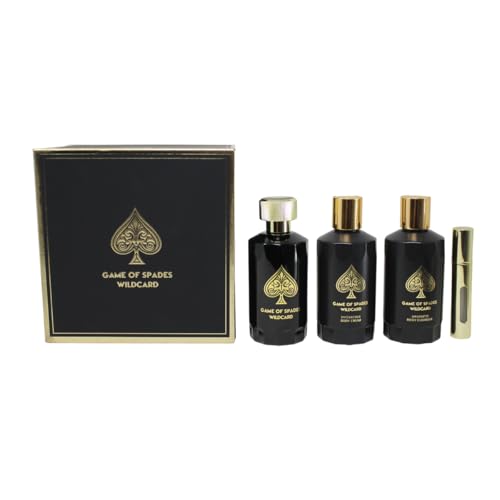 Jo Milano Game of Spades Wildcard 4-Piece Gift Set Unisex, (3.4 Oz Parfum Spray + 6.8 Oz Body Cleanser + 6.8 Oz Body Cream + 0.27 Oz Refillable Beauty and Personal Care Jo Milano