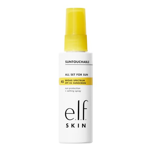 e.l.f. SKIN All Set For Sun SPF 45 Setting Spray, Clear Makeup Setting Mist + Sunscreen, Weightless SPF Face Protection & Makeup-Locking Spray, Vegan Beauty & Personal Care e.l.f.