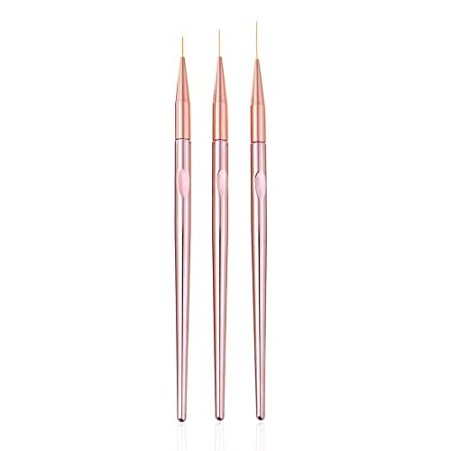 FULINJOY 3 Pcs Rose Gold Nail Art Liner Brushes Set, UV Gel Acrylic Application Nail Pens Nail Art Designs Tools(7mm/9mm/11mm) Beauty & Personal Care FULINJOY