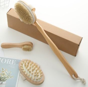 Vanttokeey Body Brush Set 3 in 1 Shower Back Scrubber with Long Handle Natural Bristle Dry Wet Exfoliating Bath Brush with Detachable Head for Deep Beauty and Personal Care Vanttokeey
