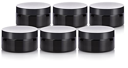 8 oz Black PET Plastic Refillable Low Profile Jar with Black Lid (6 Pack) Beauty & Personal Care JUVITUS