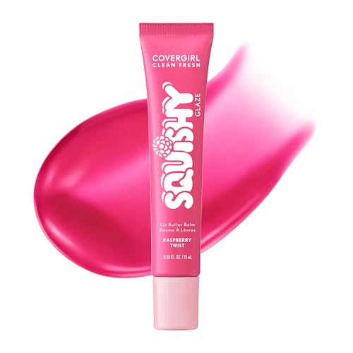 COVERGIRL Clean Fresh Squishy Glaze™ Lip Butter Balm, Flavored, Non-Sticky, with Vitamin E & Shea Butter - 100 Raspberry Twist (Sheer Fuchsia) Beauty and Personal Care COVERGIRL