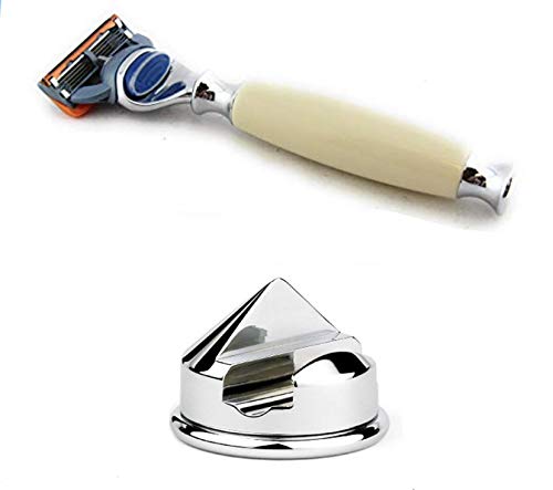 G.B.S Men’s Faux Ivory Shaving Gift Set, 5 Blade Compatible Ivory Handle Razor, Ceramic Ivory Shaving Mug, Shaving Brush, Sandalwood Aftershave Beauty and Personal Care G.B.S