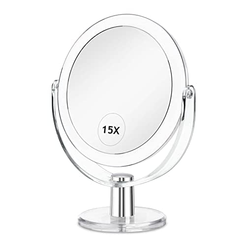 CLSEVXY Vanity Makeup Mirror with Stand, 1X/15X Magnification Double Sided 360 Degree Swivel, Portable Table Desk Counter top Magnifying Mirror Beauty and Personal Care CLSEVXY Default Title