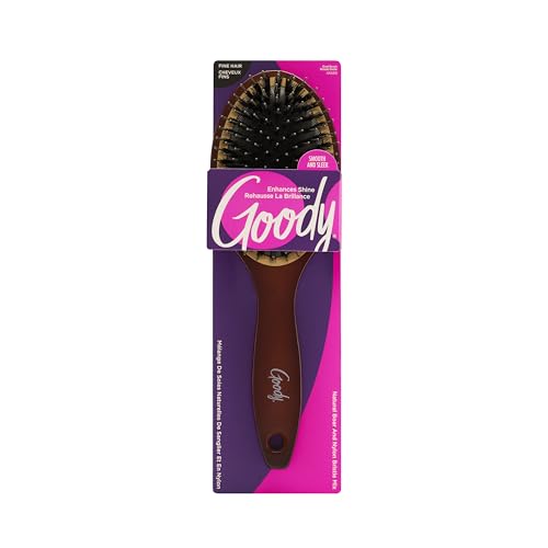 Goody Ceramic Hair Brush, Oval Cushion - Natural Boar and Nylon Bristle Mix to Enhance Shine & Smooth Hair, Fights Frizz and Static - Premium Wood Beauty & Personal Care GOODY