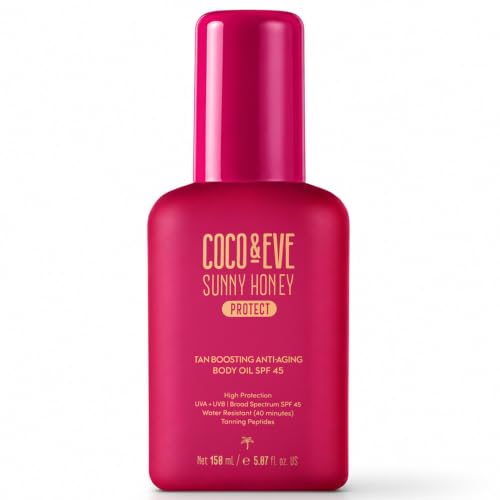 Coco & Eve Tan Boosting Anti-Aging Body Oil SPF45 - Tanning Accelerator Pump, UVA UVB Sun Protection | Moisturizing Outdoor Bronzing Enhancer Beauty and Personal Care Coco & Eve Default Title
