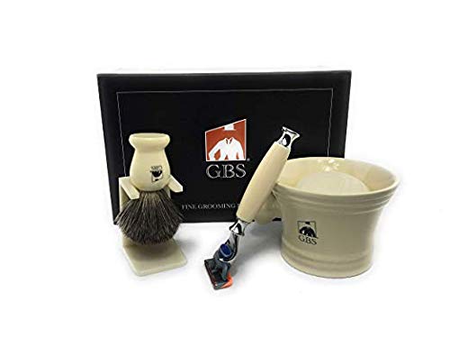 G.B.S Men's Grooming Kit - 5 Blade Ivory Razor, Ceramic Mug, Glycerin Soap, Shaving Brush, Stand Ultimate Includes 1 Blade Beauty and Personal Care G.B.S