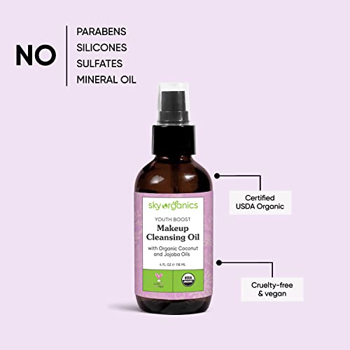 Sky Organics Youth Boost Makeup Cleansing Oil for Face USDA Certified Organic to Cleanse, Moisturize & Nourish, 4 fl. Oz Beauty & Personal Care Sky Organics