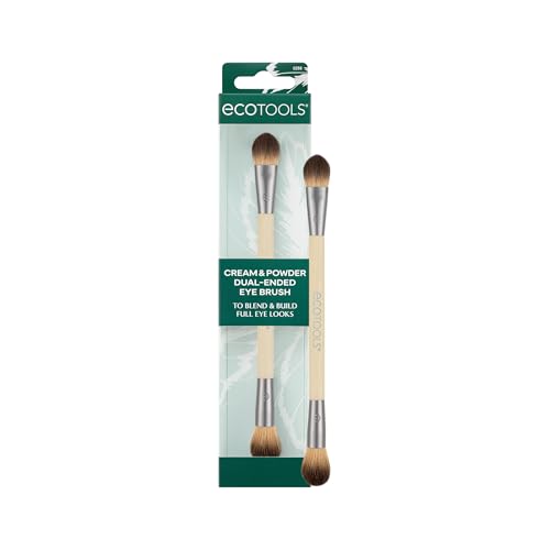 EcoTools Cream & Powder Dual-Ended Eye Brush, Flat & Fluffy Eyeshadow Brush for Packing, Blending & Full Eye Looks, Sustainable Makeup Brush, Vegan Beauty & Personal Care EcoTools