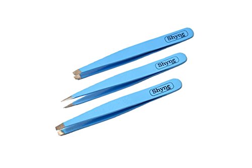 Blue German Eyebrow Tweezers Hair Tweezers Slanted Straight Pointy Set Of 3 Beauty and Personal Care SHYNE