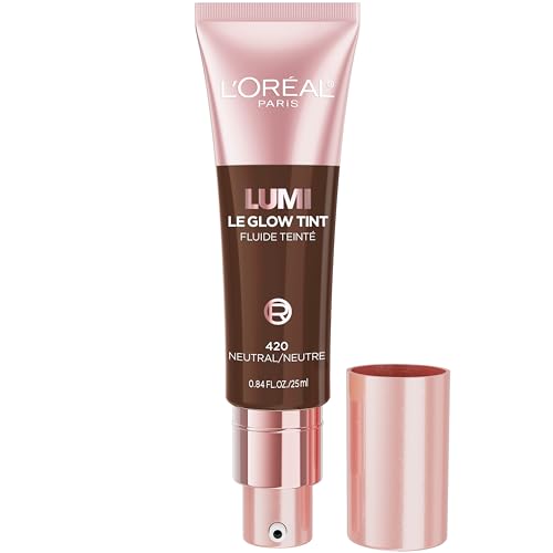 L'Oreal Paris Lumi Le Glow Skin Tint, Lightweight Water-Based Tinted Serum with Foundation-Like Coverage, Glow Illuminator, Neutral 420, 0.85 Fl Oz