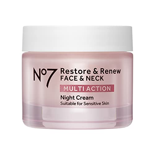 No7 Restore & Renew Multi Action Night Cream for Face & Neck - Nighttime Face Moisturizer with Collagen Peptides - Anti Aging Skin Care for Crepey Beauty & Personal Care No7
