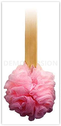 4pk 15" Long Wooden Handle Back Scrubber Bath Shower Mesh Sponge Exfoliating Body Brush Wash Nylon Puff Spa Beauty & Personal Care Bodico