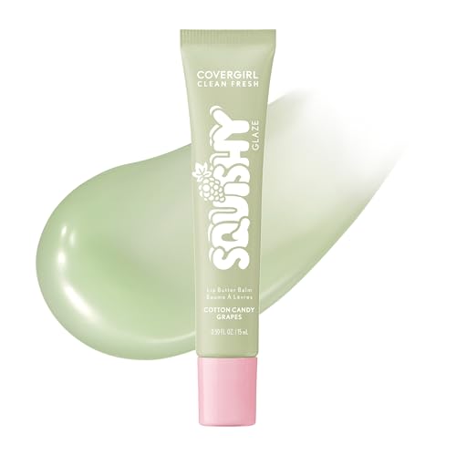COVERGIRL Clean Fresh Squishy Glaze™ Lip Butter Balm, Flavored, Non-Sticky, with Vitamin E & Shea Butter - 120 Cotton Candy Grapes (Sheer Mint) Beauty and Personal Care COVERGIRL