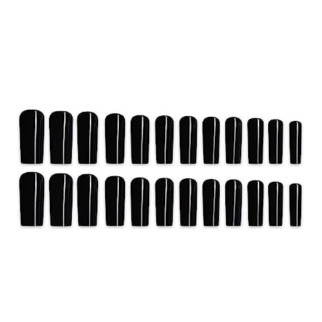 IMSOHOT 24Pcs Square Press on Nails Extra Long Squoval False Nails Black Fake Nails Full Cover Solid Color Acrylic Nails for Women Beauty & Personal Care IMSOHOT