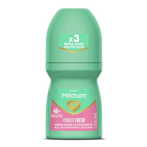 Mitchum Women’s Antiperspirant Deodorant, Roll-On Applicator, Powder Fresh Scent, 48HR Sweat & Odor Protection, Quick-Drying, Dermatologist Tested Beauty and Personal Care Mitchum