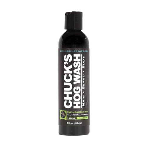 Chuck's Hog Wash - All Natural Beard and Body Wash - The Mountain Man Scent, 8oz - Leaves Your Beard Softer than its Ever Been and is Suitable Beauty & Personal Care Badass Beard Care