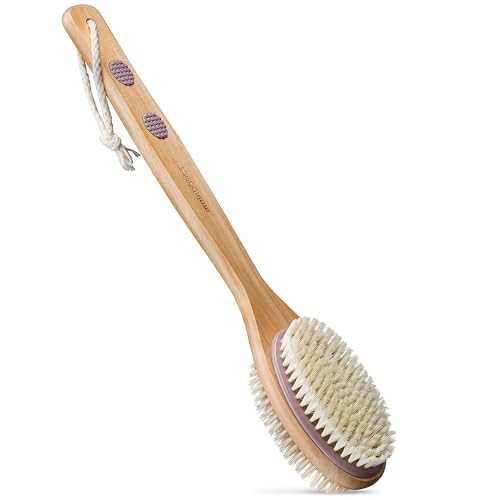 MainBasics Back Scrubber for Shower - Long Handle Dual-Sided Brush for Body Wash & Scrubbing with Exfoliating & Soft Bristles (Lavender, Wood) Beauty & Personal Care MainBasics
