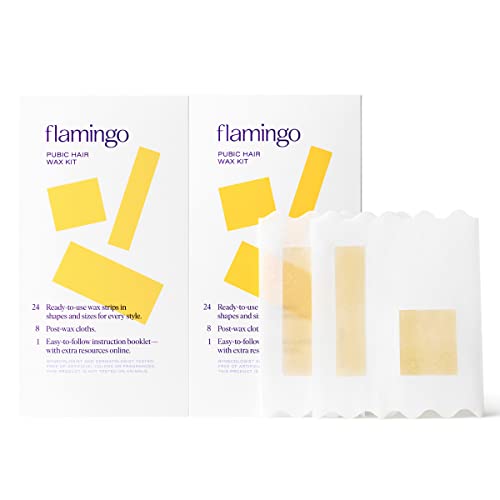 Flamingo Women Pubic Waxing Kit with 24 Wax Strips, 8 Post-Wax Cloths, Pack of 2 Beauty and Personal Care Flamingo