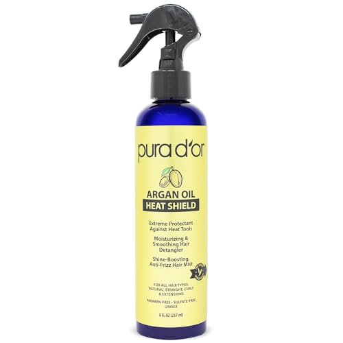 PURA D'OR 8 Oz Argan Oil Heat Shield Protectant Spray with Select Organic Ingredients, Protects Up To 450º F From Flat Iron & Hot Blow Dry, Leave-In Beauty & Personal Care PURA D'OR