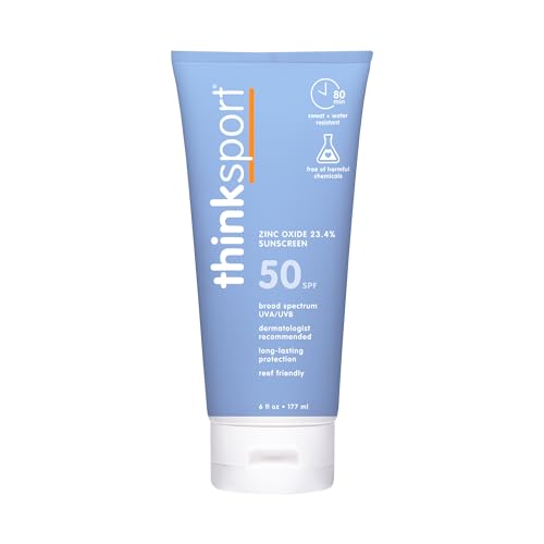 Thinksport SPF 50+ Mineral Sunscreen with Zinc Oxide, 6 Fl Oz - Safe, Natural Sunscreen Lotion for Sports & Active Use, Water Resistant Reef Safe Beauty & Personal Care THINK